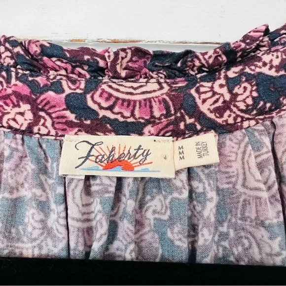 Faherty Portia Top with Fiona Black Floral Print Medium - Picture 4 of 6